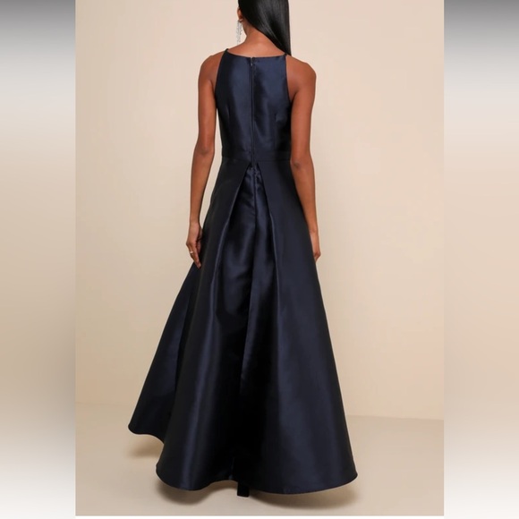 Lulus NavyBlue Broadway Show High-Low MidWeight Taffeta Construction Gown NWOT M - Picture 4 of 16